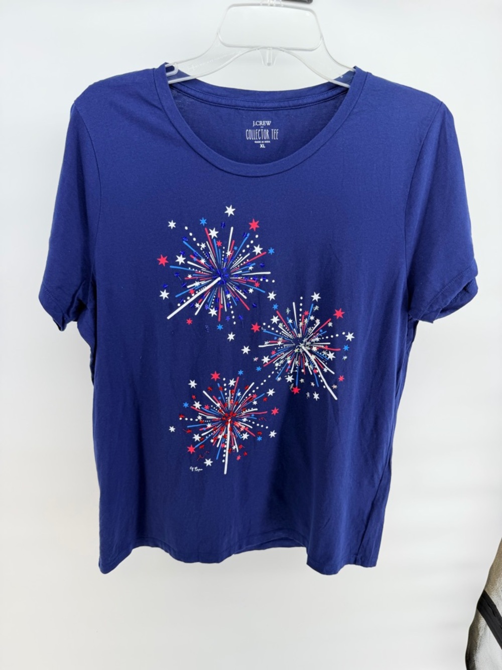 J. Crew Factory Navy Short Sleeve Tee with Firework Print sequins